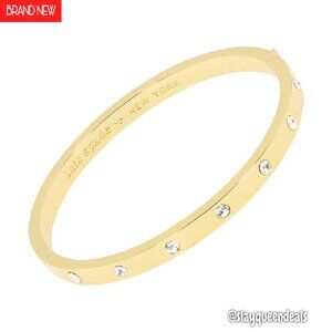 Hinged Bangle Bracelet with Cubic Zirconia, Stackable Gold Plated Metal